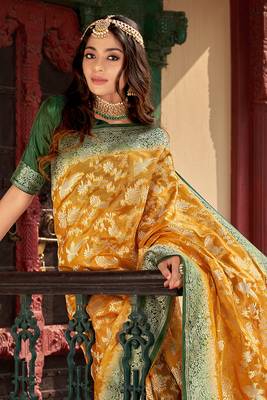 Organza Silk Amber Colour Trendy Saree 2