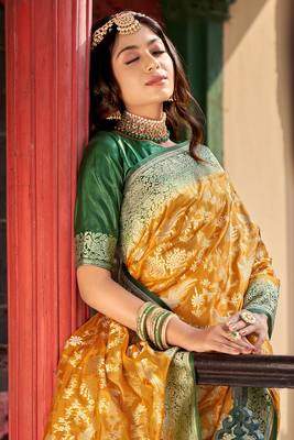 Organza Silk Amber Colour Trendy Saree 3