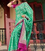 Organza Silk Sea Green Colour Trendy Saree