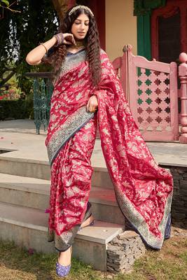 Organza Silk Light Red Colour Trendy Saree 1