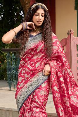 Organza Silk Light Red Colour Trendy Saree 2