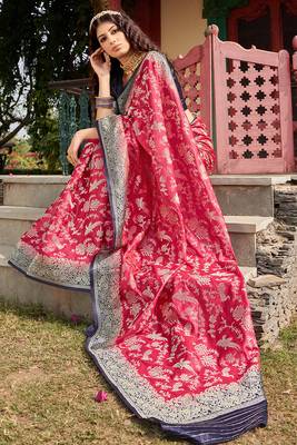 Organza Silk Light Red Colour Trendy Saree 3