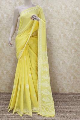 Yellow embroidered georgette saree with blouse 2