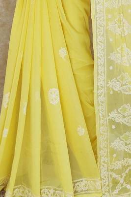 Yellow embroidered georgette saree with blouse 3
