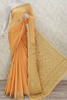 Orange embroidered georgette saree with blouse 1