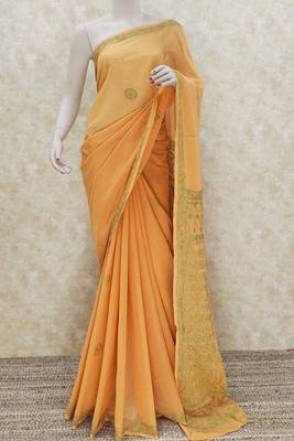 Orange embroidered georgette saree with blouse 2