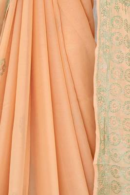 Orange embroidered georgette saree with blouse 3