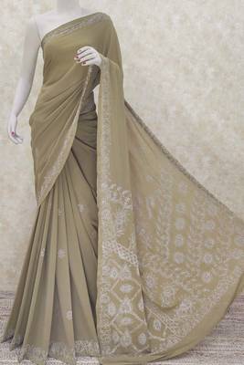 Green embroidered georgette saree with blouse 1