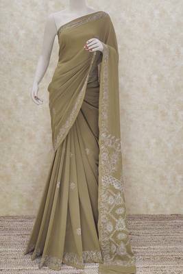 Green embroidered georgette saree with blouse 2