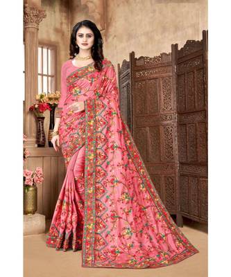 peach Dolla Silk with kashmiri embroidery work saree with blouse 1