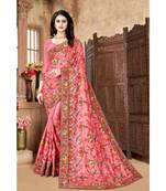 peach Dolla Silk with kashmiri embroidery work saree with blouse