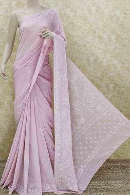 Purple embroidered georgette saree with blouse 1