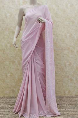 Purple embroidered georgette saree with blouse 2