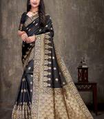Black woven banarasi silk saree with blouse