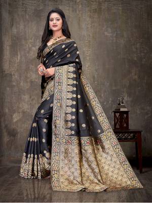 Black woven banarasi silk saree with blouse 2