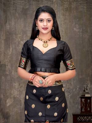 Black woven banarasi silk saree with blouse 5