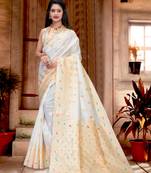 White woven semi silk saree with blouse