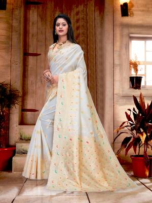 White woven semi silk saree with blouse 2