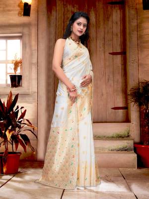 White woven semi silk saree with blouse 3
