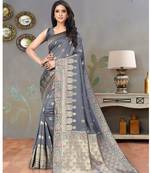 Grey woven Semi Silk saree with blouse