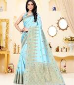 Sky blue woven semi silk saree with blouse