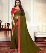 Mehendi plain georgette saree with blouse
