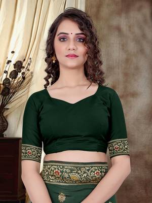 Dark green woven semi silk saree with blouse 5