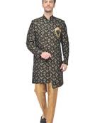 Black Polyester Sherwani