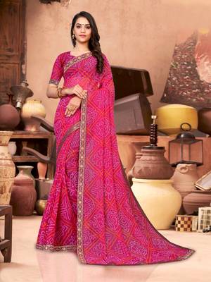 Wine printed faux georgette saree with blouse 1