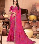 Wine printed faux georgette saree with blouse