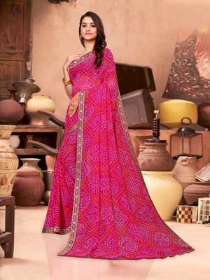 Wine printed faux georgette saree with blouse 3