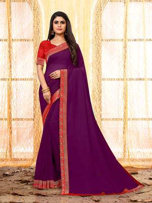 Magenta plain georgette saree with blouse 1