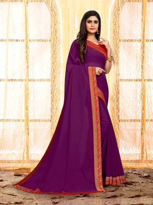 Magenta plain georgette saree with blouse 2