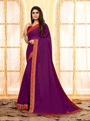 Magenta plain georgette saree with blouse 3