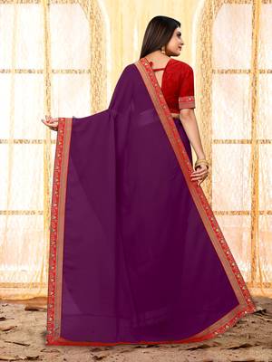 Magenta plain georgette saree with blouse 4