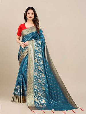 Blue woven silk saree with blouse 1