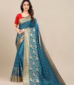 Blue woven silk saree with blouse