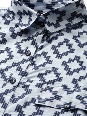 Women Navy Blue & Grey Pure Cotton Geometric Printed Kurta 2