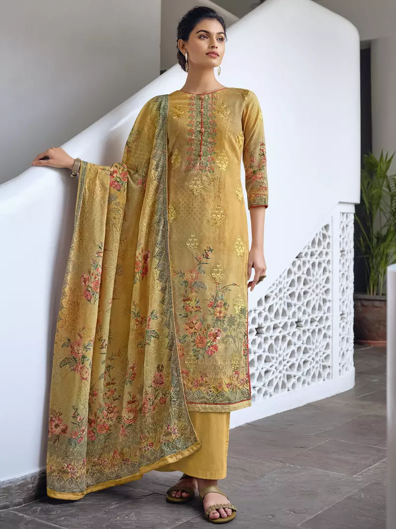Yellow digital print cotton salwar