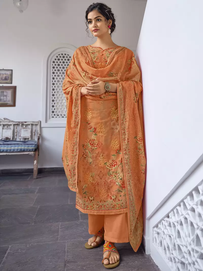 Orange digital print cotton salwar