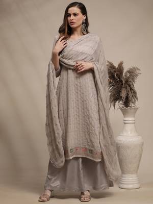 Grey embroidered georgette salwar 1