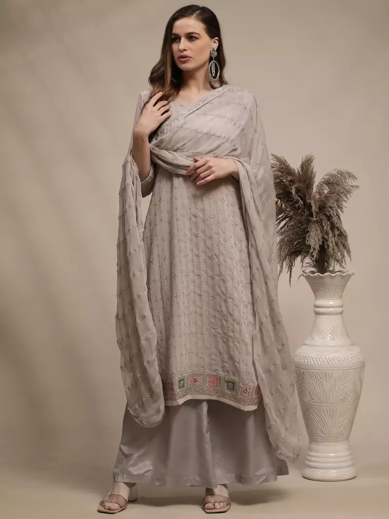 Grey embroidered georgette salwar