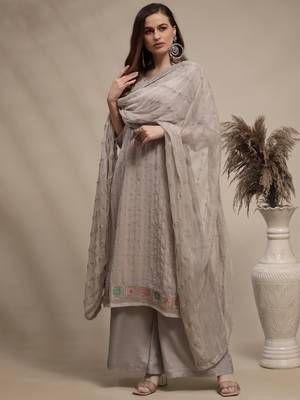 Grey embroidered georgette salwar 3