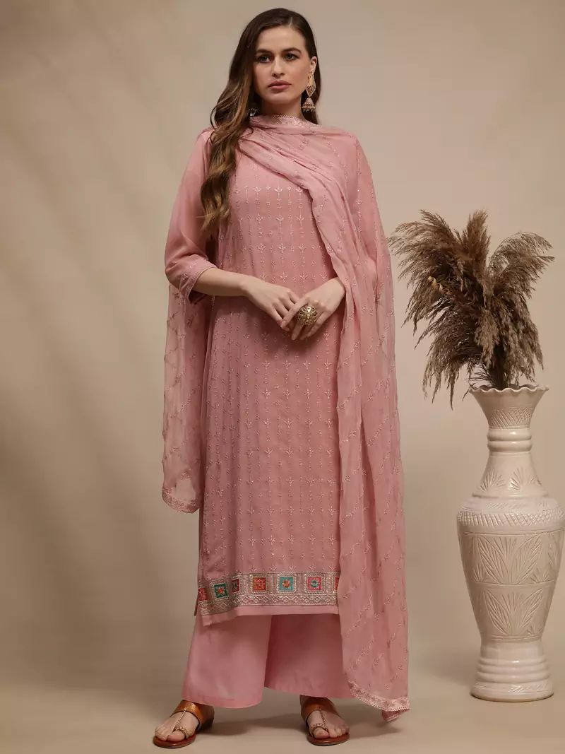 Pink embroidered georgette salwar