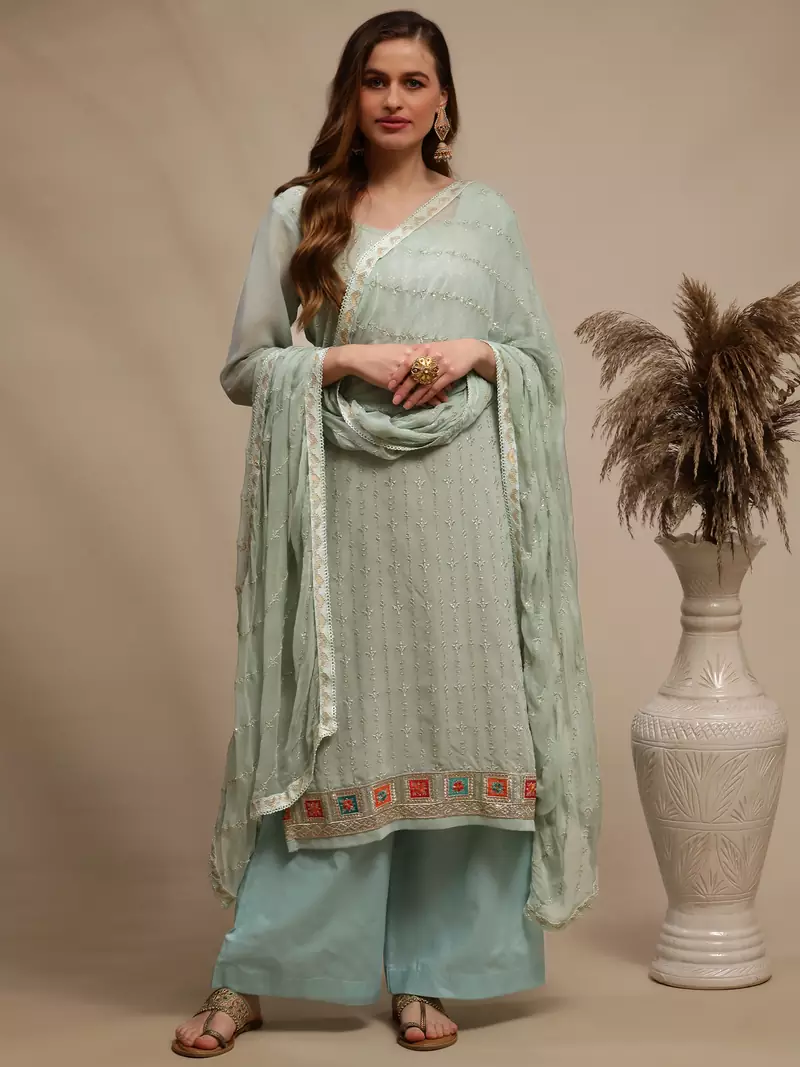 Green embroidered georgette salwar