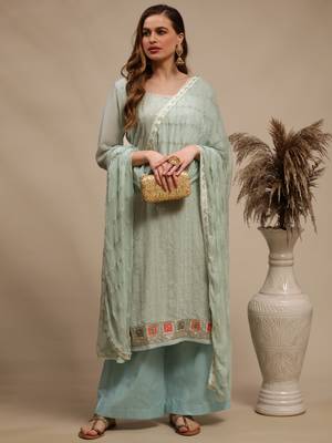 Green embroidered georgette salwar 3