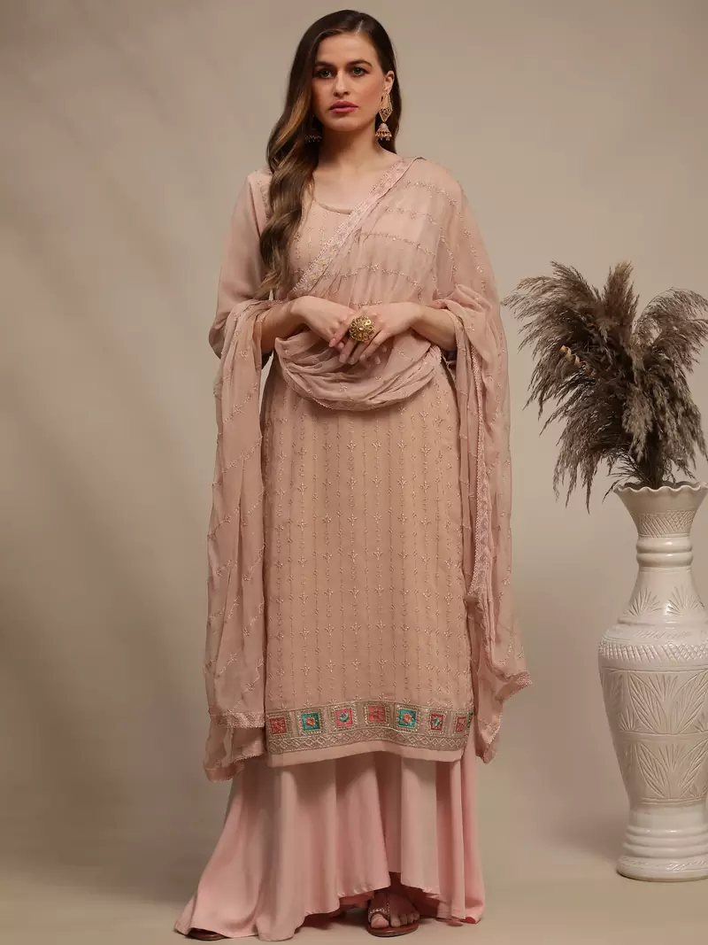 Peach embroidered georgette salwar
