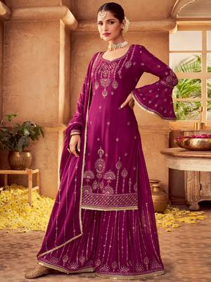 Purple embroidered chiffon salwar 1