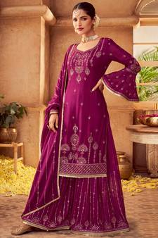 Purple embroidered chiffon salwar