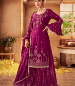 Purple embroidered chiffon salwar